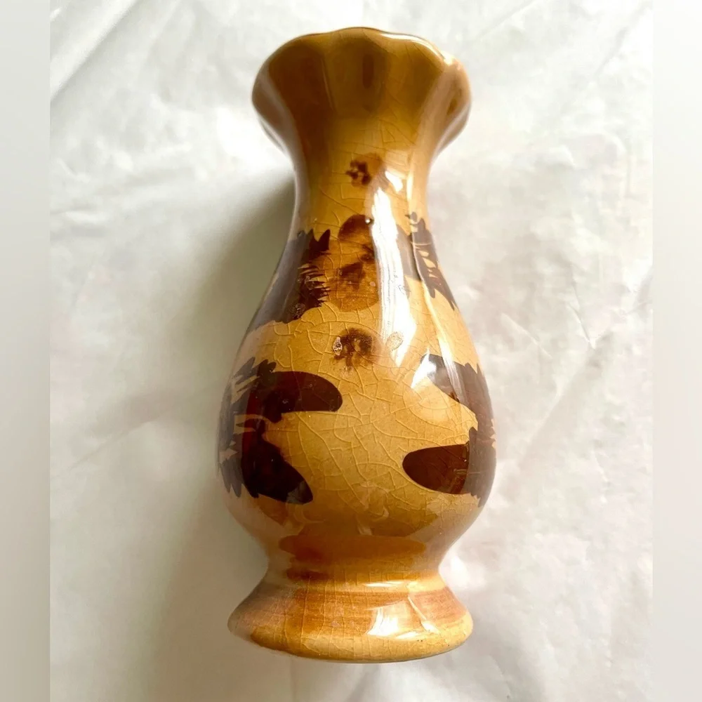 EUC! Vintage 5” Floral Vase Brown Tan